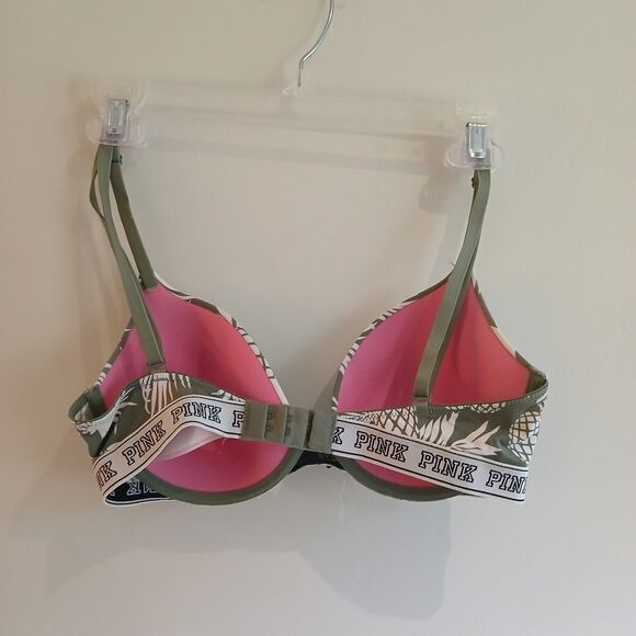 PINK Victoria's Secret Wear Everywhere T-Shirt Bra Size 32D Green Pinneaple - Picture 2 of 5